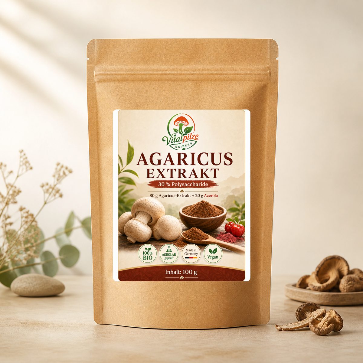 Original Weiberg Agaricus Extrakt-Bio-Pulver 100g