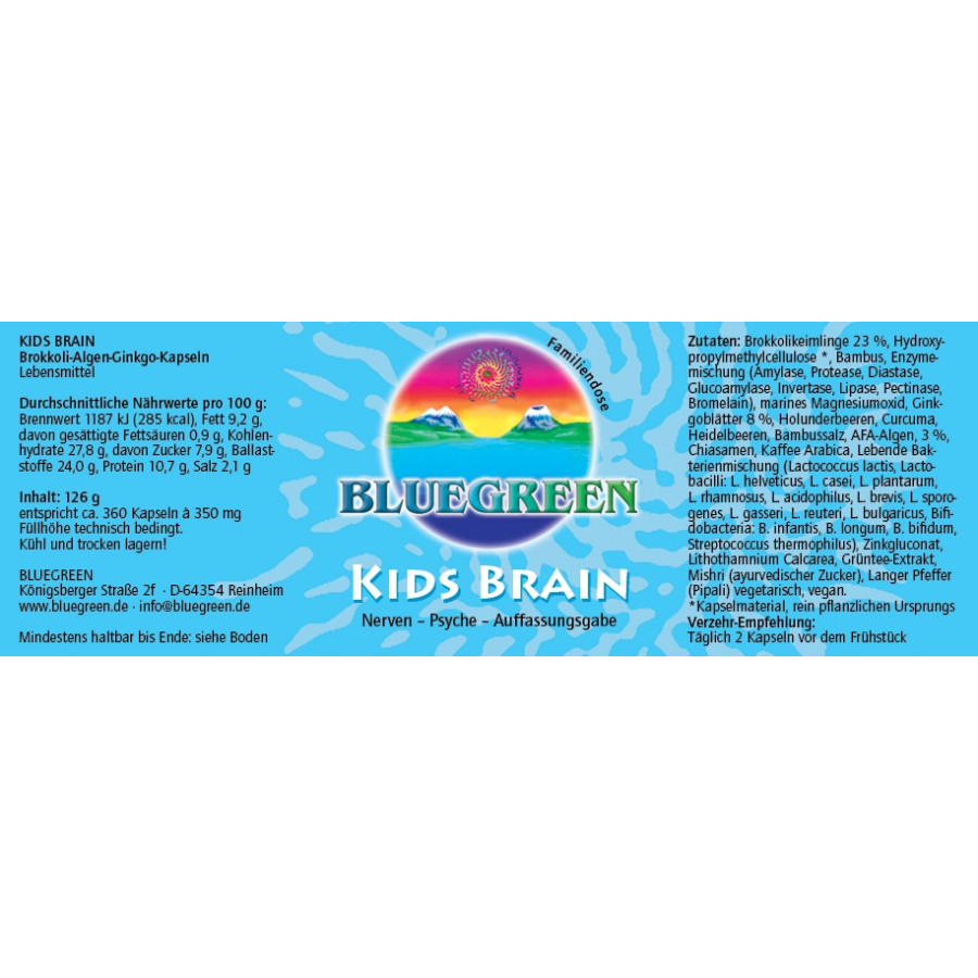 BLUEGREEN KIDS BRAIN KAPSEL 42g, ca. 120 Kapseln – Bild 2