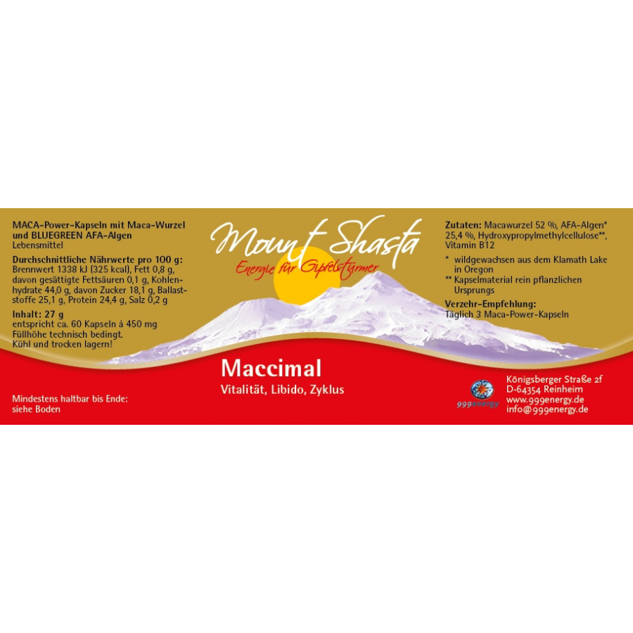 MOUNT SHASTA MACCIMAL 27g, ca. 60 Kapseln à 500mg – Bild 2