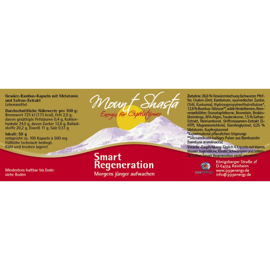 Mount Shasta Smart Regeneration 50g, ca. 100 Kapseln à 500mg – Bild 2