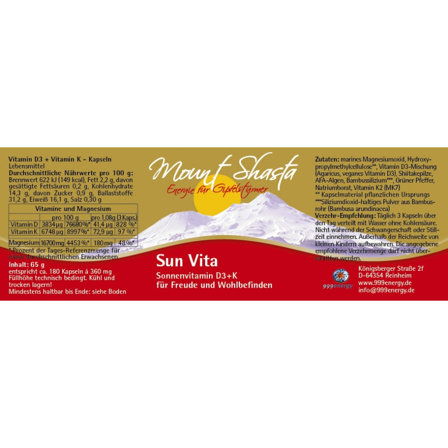 Mount Shasta Sun Vita 65g, ca. 180 Kapseln – Bild 2
