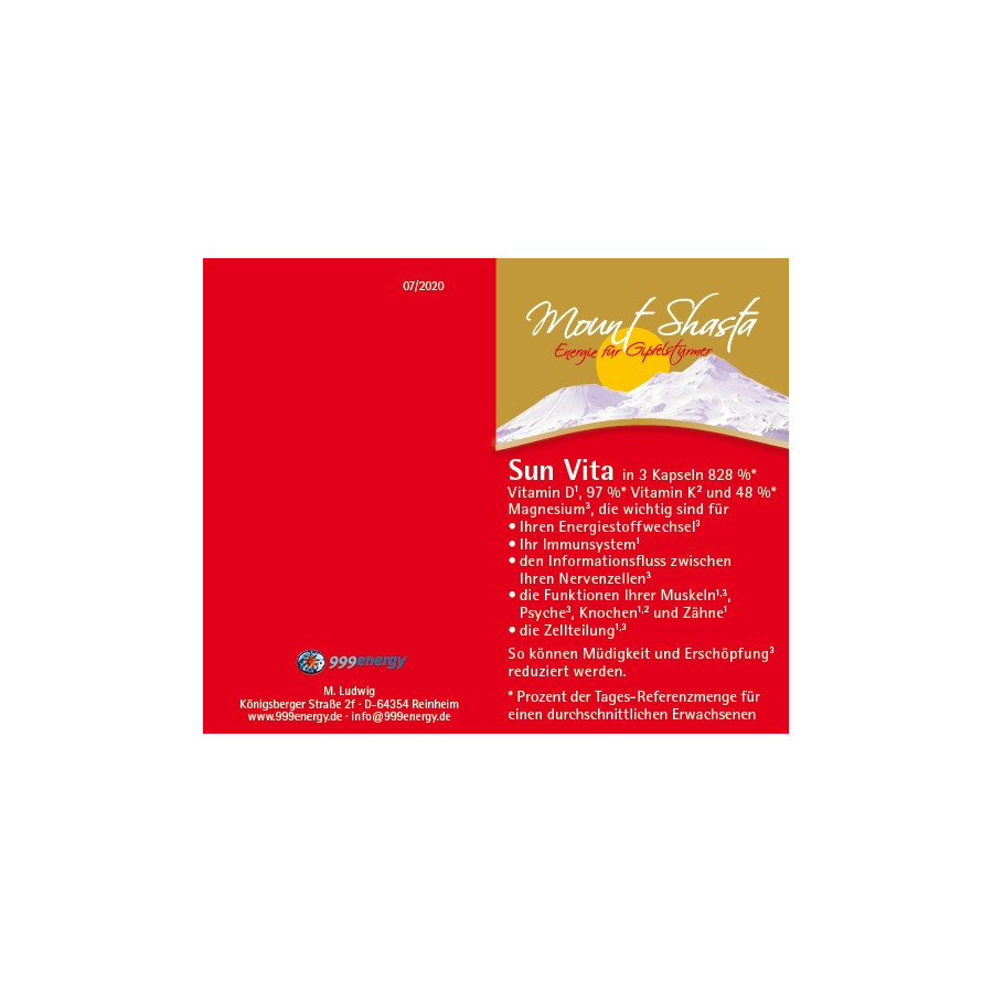 Mount Shasta Sun Vita 65g, ca. 180 Kapseln – Bild 3